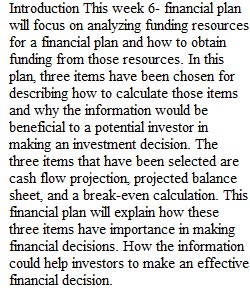 Week 6 Financial Plan